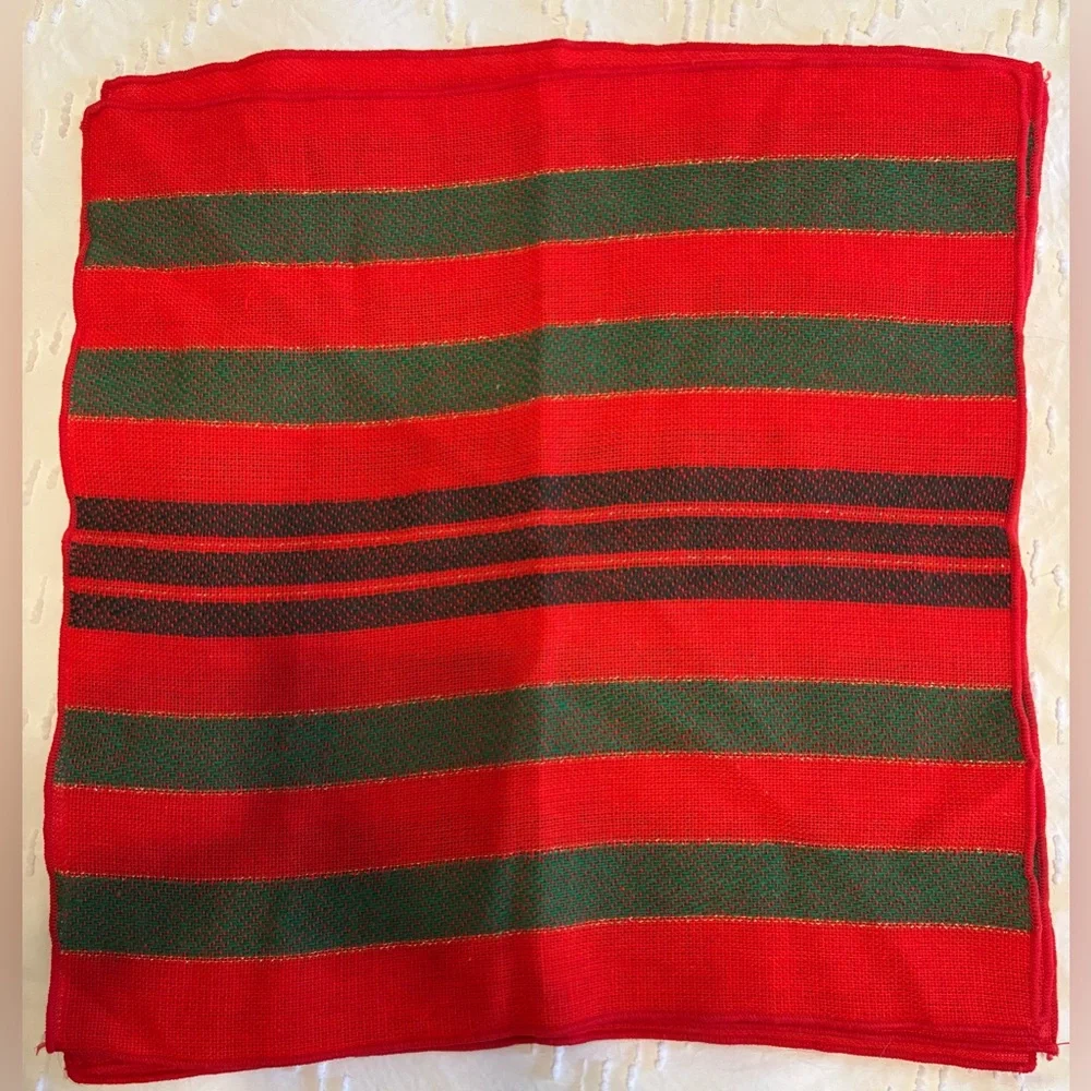 Leacock Holiday Christmas Red Striped Tablecloth & 6 Napkins 60 x 82 Vintage